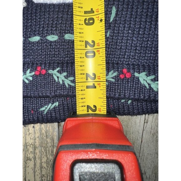 Vintage 80s Northern Treasures blue embroidered Christmas Holiday cardigan M - Picture 10 of 14